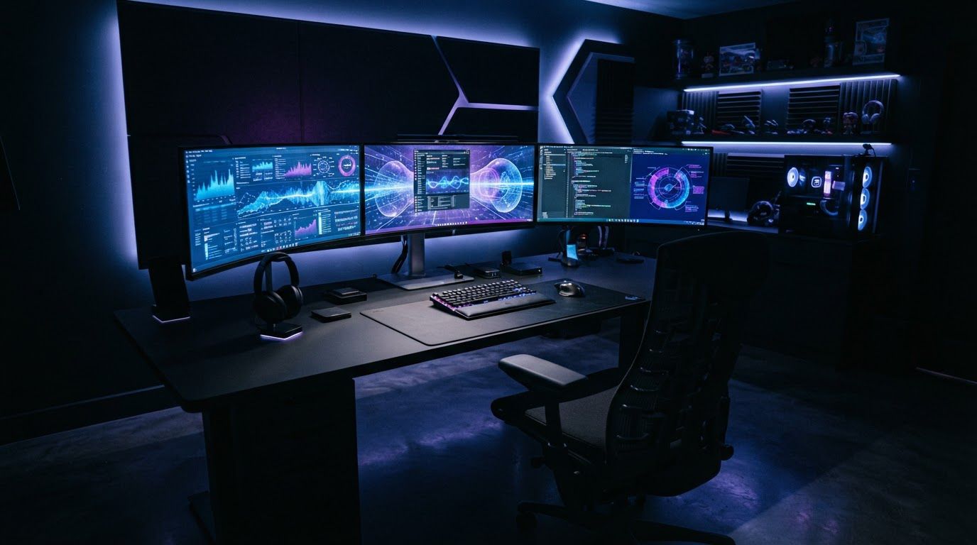 Dark multi-monitor command centre