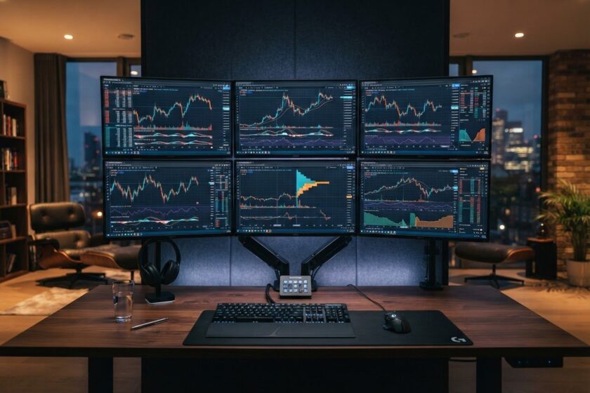 Six-screen trading command centre